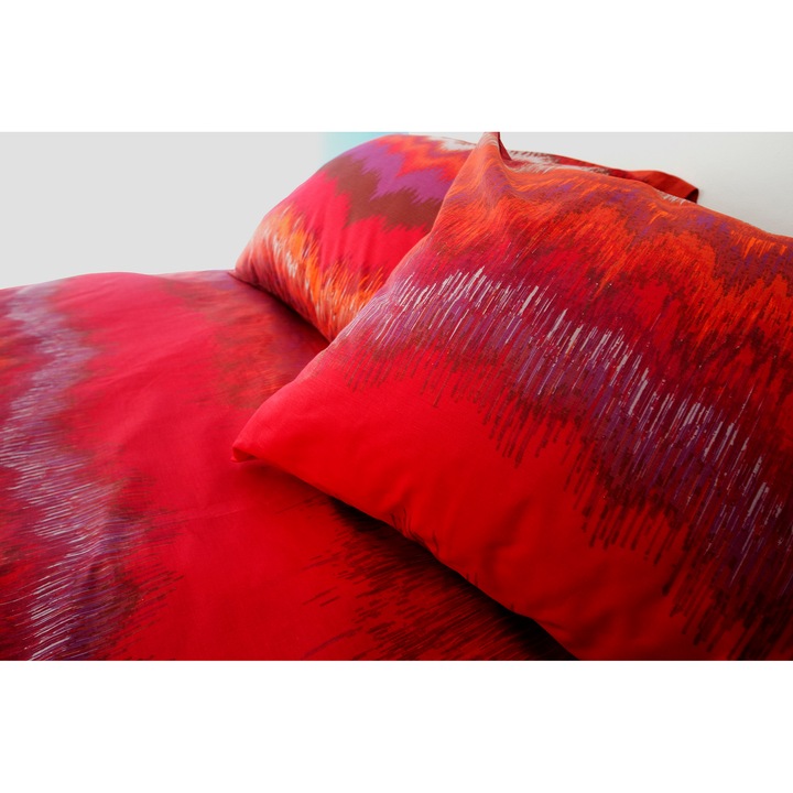 Lenjerie dubla Heinner Home bumbac, 4 piese, 132TC, Fouta Red