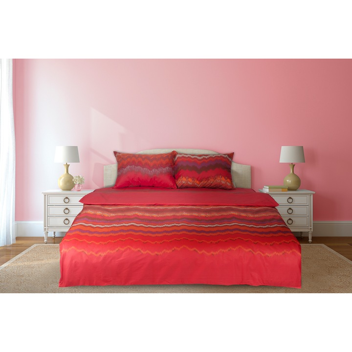 Lenjerie dubla Heinner Home bumbac, 4 piese, 132TC, Fouta Red