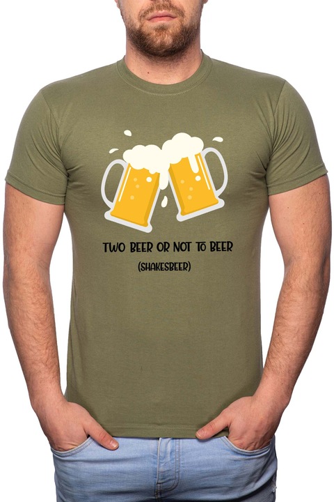 Beer, Normál fazonú feliratos férfi poló, 100% Pamut, R447, Khaki