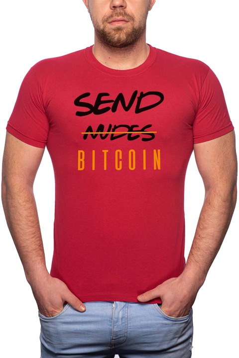 Bitcoin, Normál fazonú feliratos férfi poló, 100% Pamut, GM446, Piros