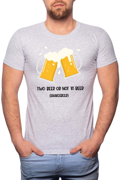 Beer, Normál fazonú feliratos férfi poló, 100% Pamut, R447, Szürke