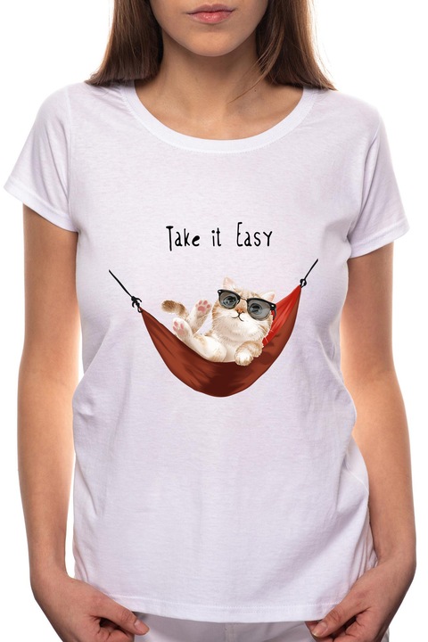 Take It Easy, Kerek nyakú női póló, 100% Pamut, BR413, Fehér