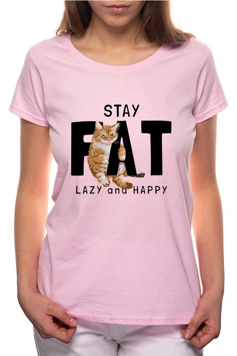 Lazy and Happy, Kerek nyakú női póló, 100% Pamut, R412, Rózsaszín