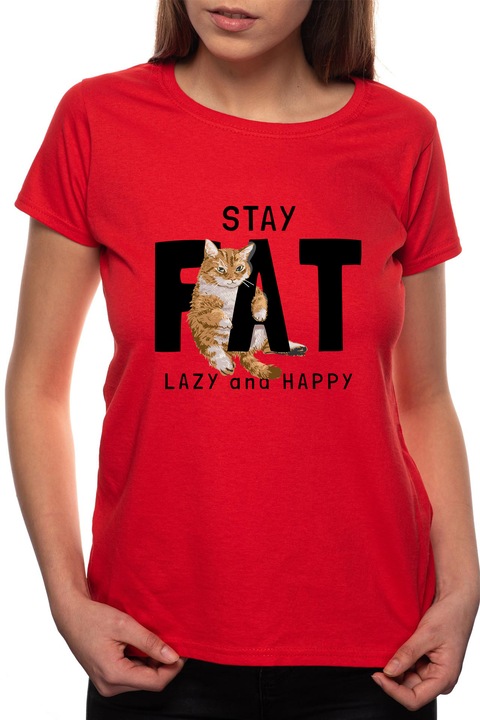 Lazy and Happy, Kerek nyakú női póló, 100% Pamut, R412, Piros