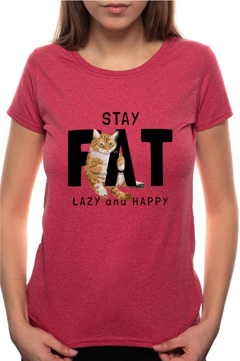 Lazy and Happy, Kerek nyakú női póló, 100% Pamut, R412, Bordó