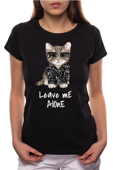 Leave Me Alone, Kerek nyakú női póló, 100% Pamut, BR414, Fekete