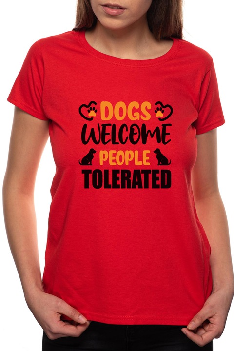Dogs Welcome, Kerek nyakú női póló, 100% Pamut, R421, Piros
