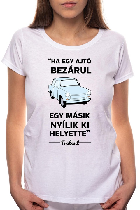 Trabant, Kerek nyakú női póló, 100% Pamut, BR417, Fehér
