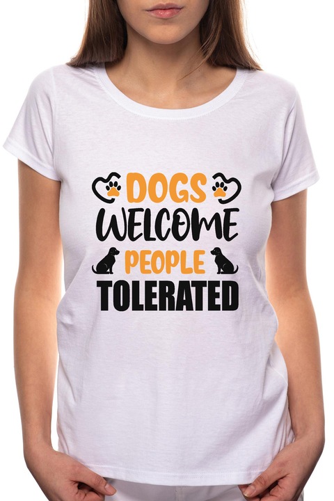 Dogs Welcome, Kerek nyakú női póló, 100% Pamut, R421, Fehér