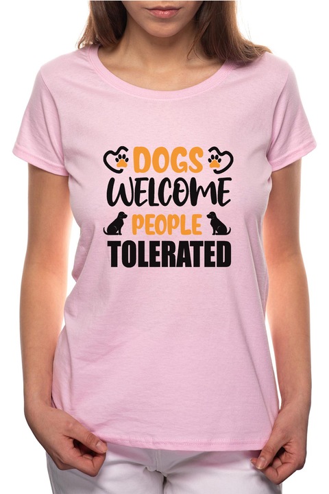 Dogs Welcome, Kerek nyakú női póló, 100% Pamut, R421, Rózsaszín