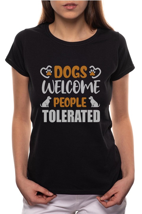 Dogs Welcome, Kerek nyakú női póló, 100% Pamut, R421, Fekete