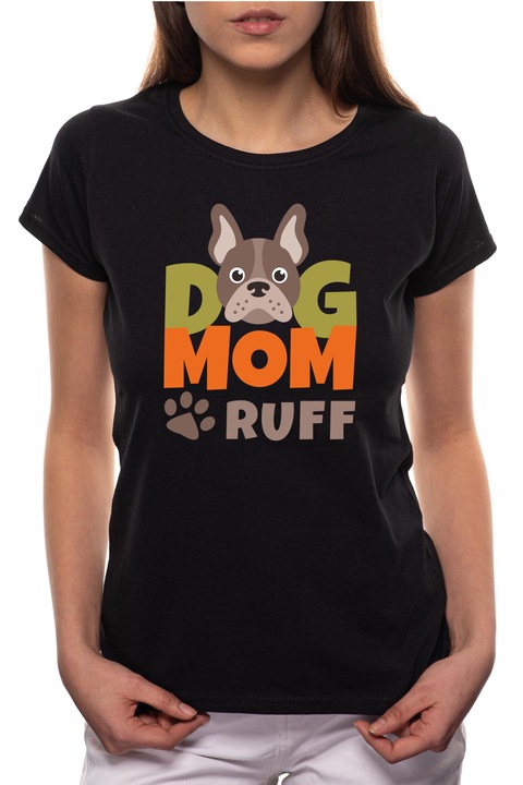 Dog Mom, Kerek nyakú női póló, 100% Pamut, BR426, Fekete