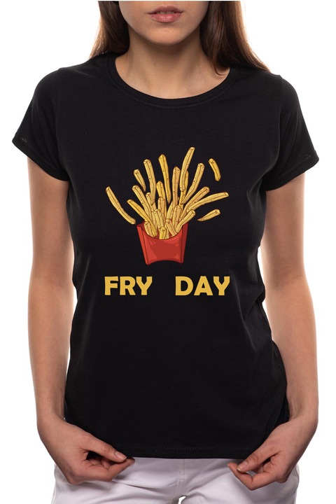 Fry Day, Kerek nyakú női póló, 100% Pamut, BR431, Fekete