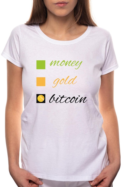 Bitcoin, Kerek nyakú női póló, 100% Pamut, BR432, Fehér
