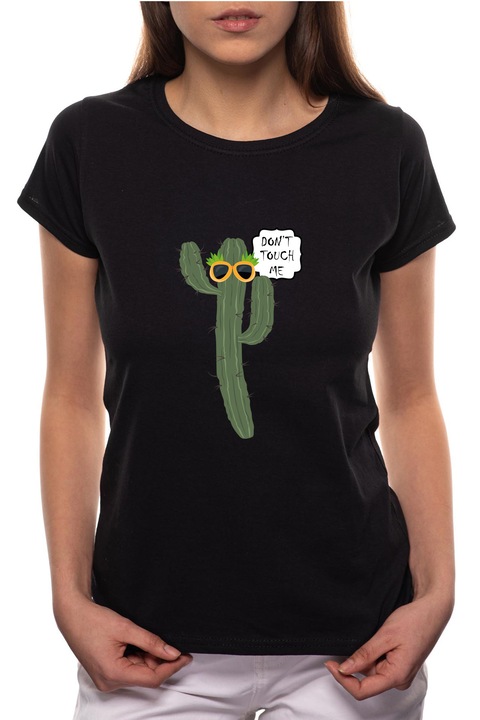 Kaktusz, Kerek nyakú női póló, 100% Pamut, BR434, Fekete