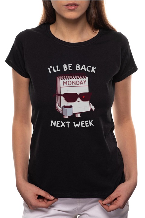 Monday, Kerek nyakú női póló, 100% Pamut, BR437, Fekete