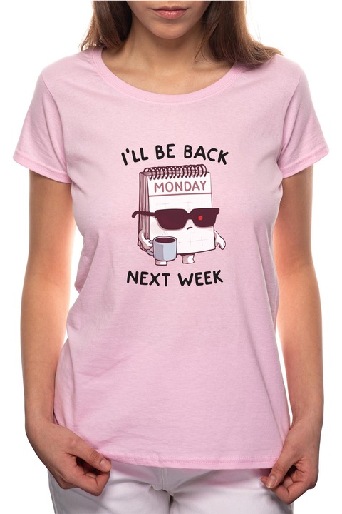 Monday, Kerek nyakú női póló, 100% Pamut, BR437, Rózsaszín