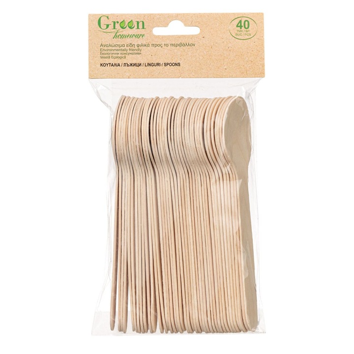 Set 40 Linguri Ecologice din Lemn, 16 cm, Bej