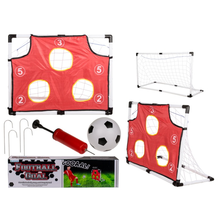 Set Poarta de Fotbal cu 5 Tinte, Plasa si Minge, Pliabila, Plastic, Multicolor