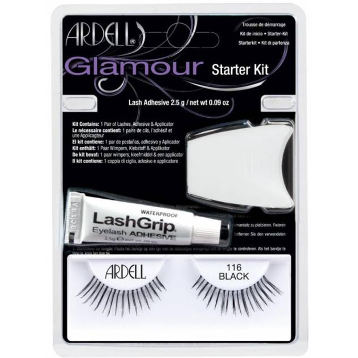 Ardell kezdőkészlet, Glamour Starter Kit, 101-demi fekete, műszempilla + ragasztó + applikátor