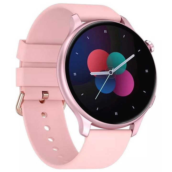 Smartwatch VIVA™ PINK IdealStore Full HD, Ecran de 1.28 Inch cu rezolutie 240x240, Monitorizare tensiune arteriala si frecventa cardiaca, Rezistent la apa IP67, Preluare apeluri si mesaje Bluetooth, Mod multi-sport, Sistem de operare Android sau IOS