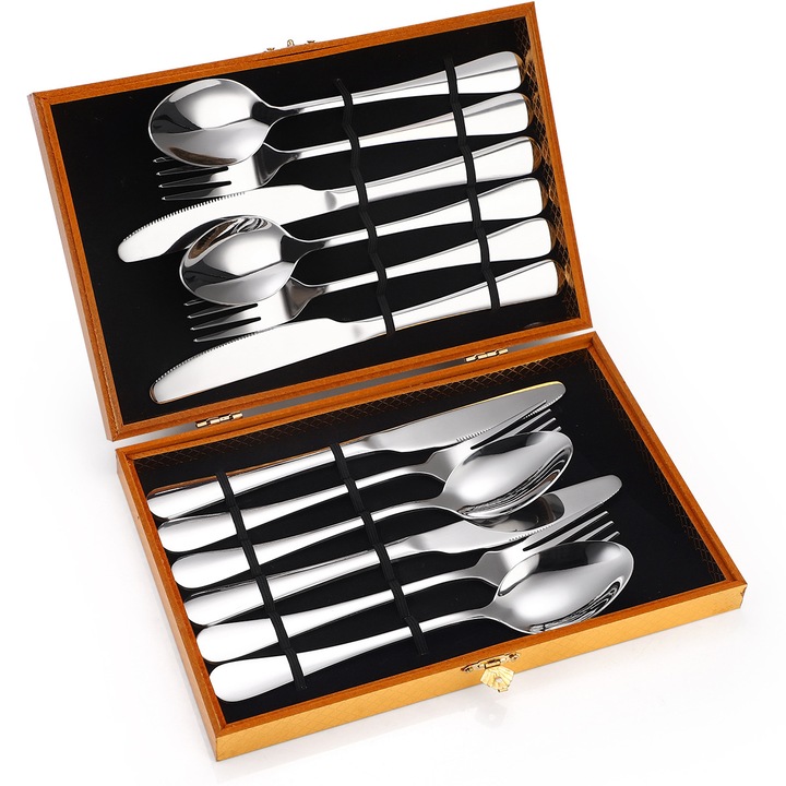 Комплект прибори за хранене от неръждаема стомана TRENDY'S, Хром, 12 части