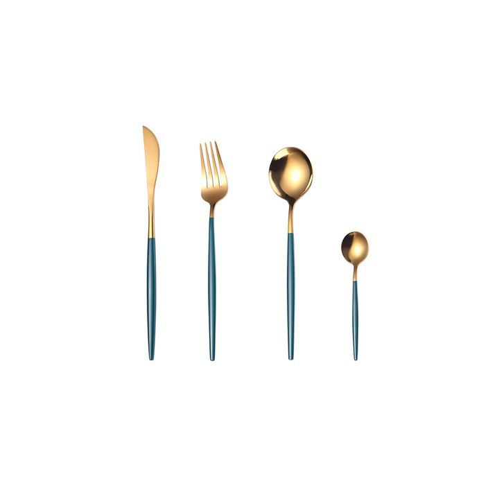 Комплект прибори за хранене от неръждаема стомана TRENDY'S, Златист / сив, 4 части