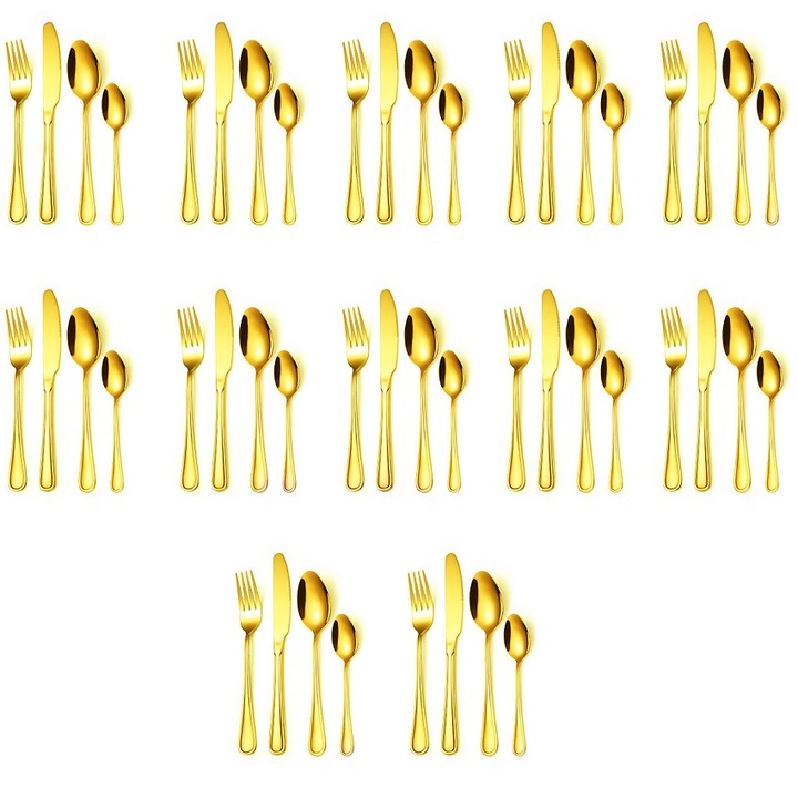 Комплект прибори за хранене от неръждаема стомана TRENDY'S, Златист, 48 части