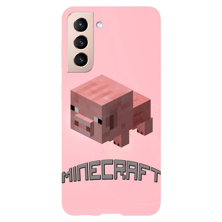 Кейс съвместим с Samsung Galaxy S22 Plus модел Minecraft Pig, силикон, TPU, обратното