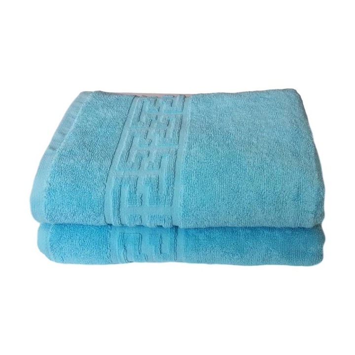 Комплект от 2 кърпи, сини, 843-PR, 100% памук, гръцки бордюр, 70x140 см