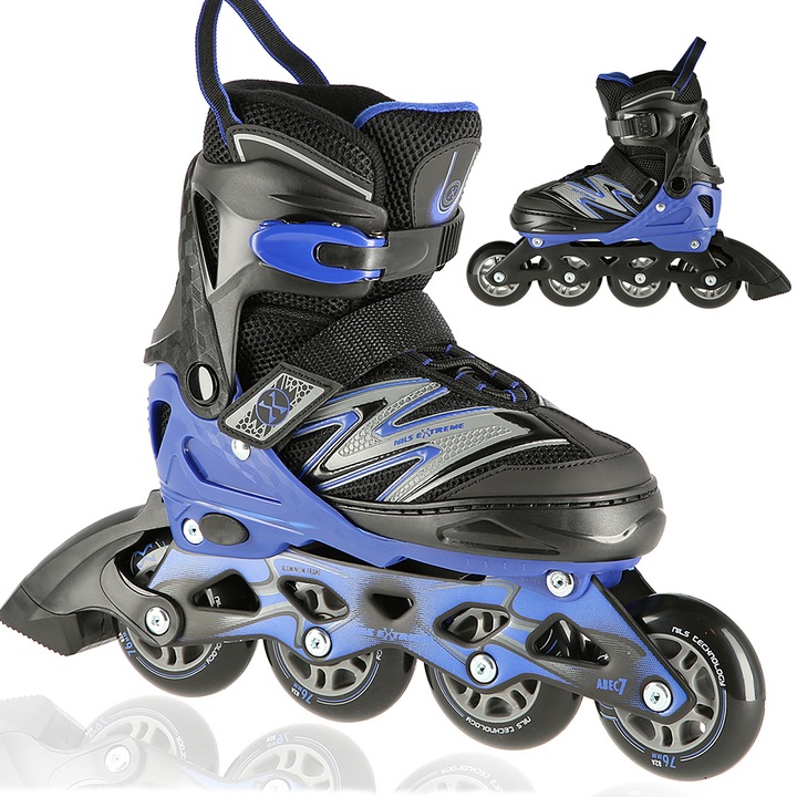 Állítható Görkorcsolya, Nils Extreme NA11010, Fekete/Kék, Korcsolya ABEC-7, PU, M (35-38)