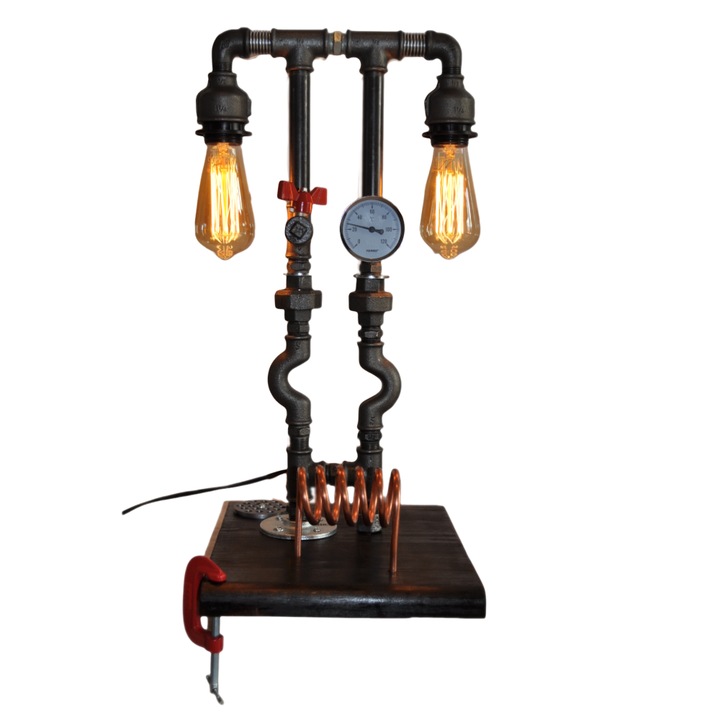 Lampa telefon 2x40W, 29X25X54 cm, suport lemn steampunk