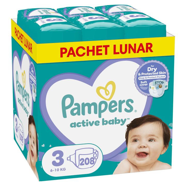 Pampers Active Baby pelenka, Midi 3, 6-10 kg, havi pelenkacsomag, 208 db