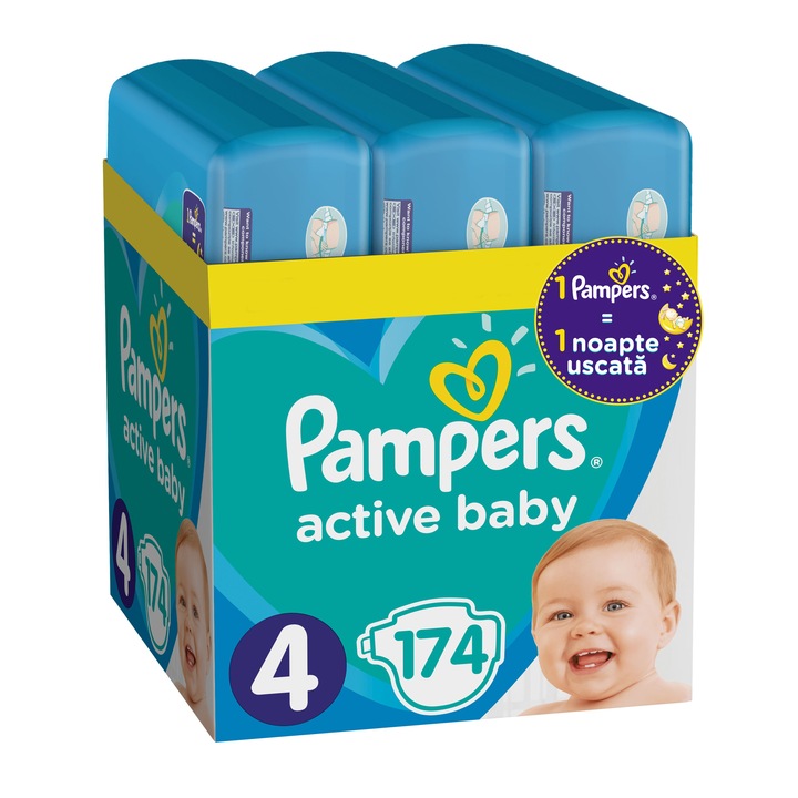 Пелени Pampers Active Baby XXL BOX, Размер 4, 9-14 кг, 174 броя
