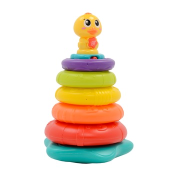 Jucarie sortare Mappy - Ratusca cu inele stivuibile, lumini si sunete Jucarie sortare Mappy - Ratusca cu inele stivuibile, lumini si sunete