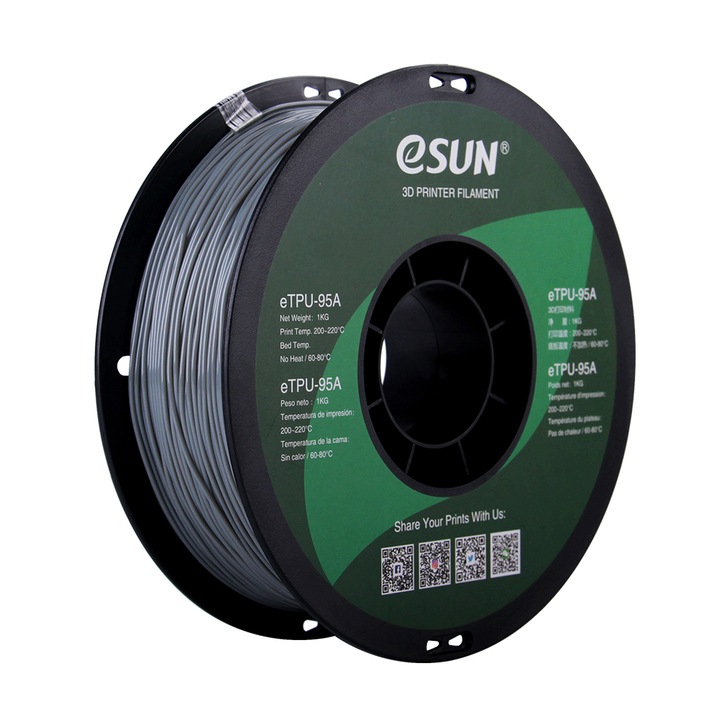 Filament Flexibil eSUN eTPU-95A Gri 1.75mm 1Kg