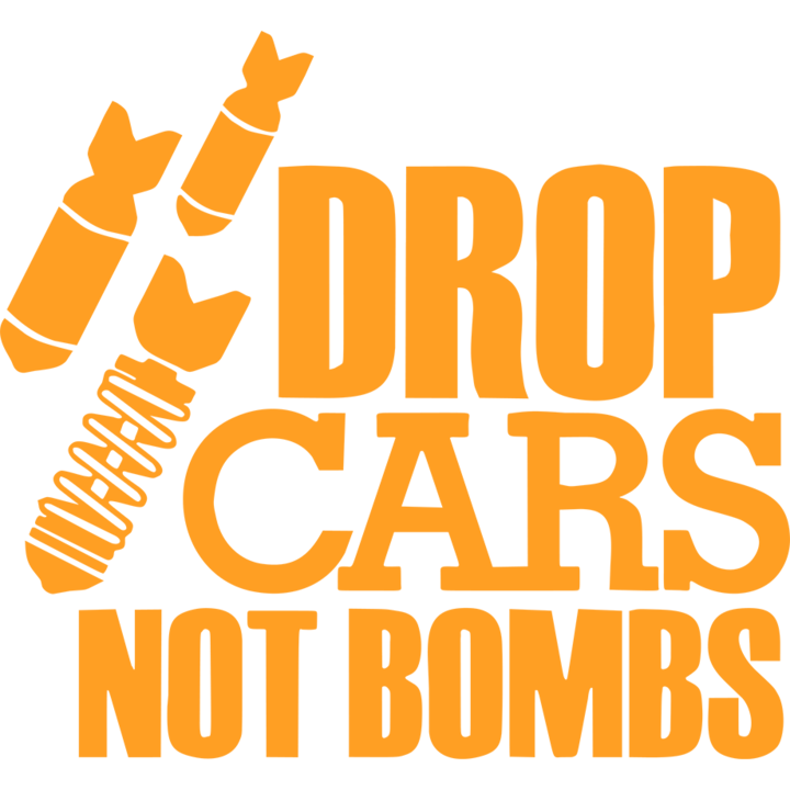 Sticker auto ''Drop cars not bombs'', 17x17 cm, Portocaliu