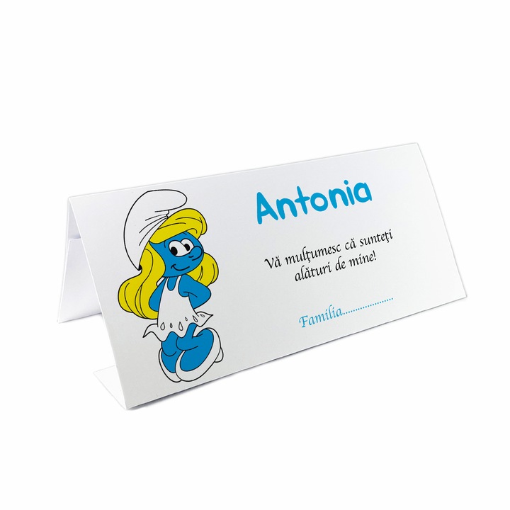Set 10 bucati, Plic de Bani Botez Smurfette, Carton Alb, Personalizate si Asamblate, 21x10 cm