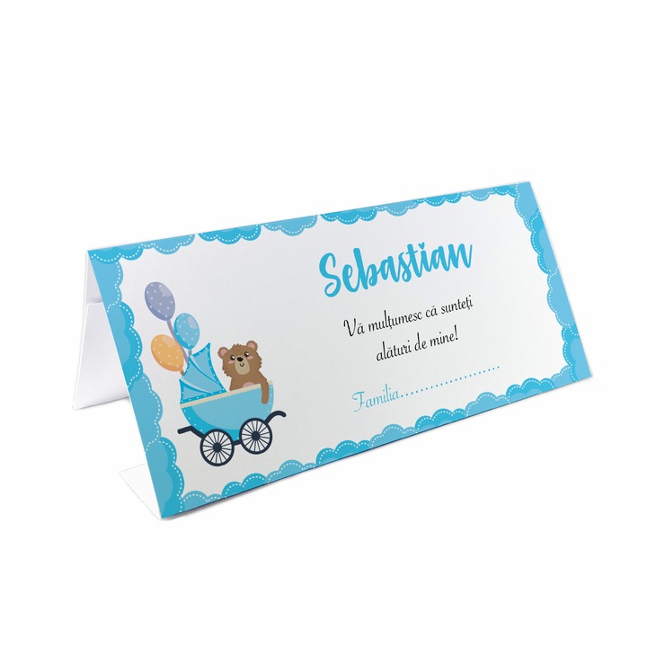 Set 10 bucati, Plic de Bani Botez Teddy Bear, Carton Alb, Personalizate si Asamblate, 21x10 cm