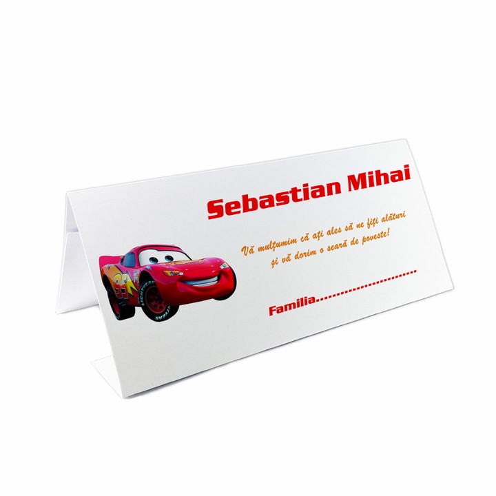 Set 10 bucati, Plic de Bani Botez Cars, carton alb, personalizate si asamblate, 21x10 cm