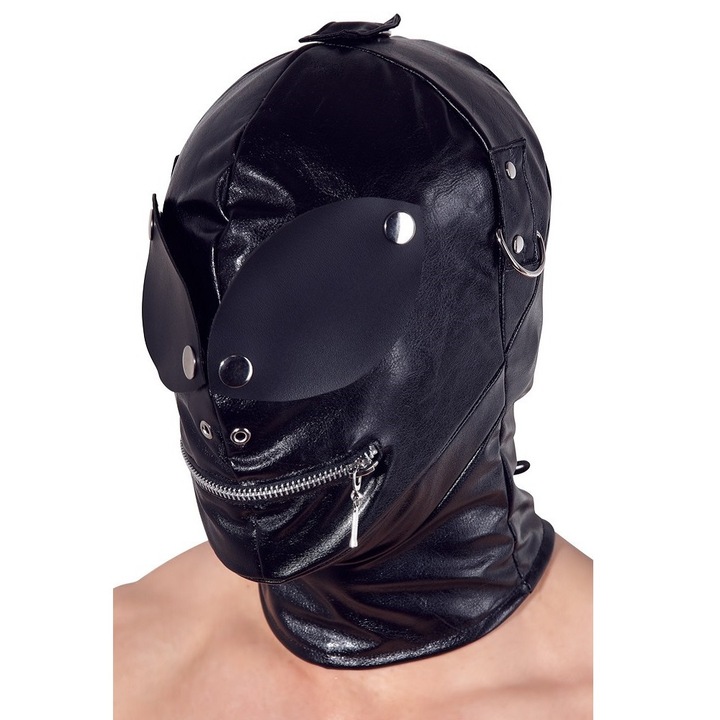 Masca Roleplay, Fetish Collection, piele eco, cu siret, capse, fermoar, neagra, marime universala
