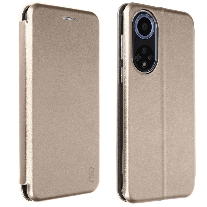 Husa pentru Huawei Nova 9 - Flip carte, inchidere magnetica, buzunar card si video stand, Gekko Elegance - Aurie