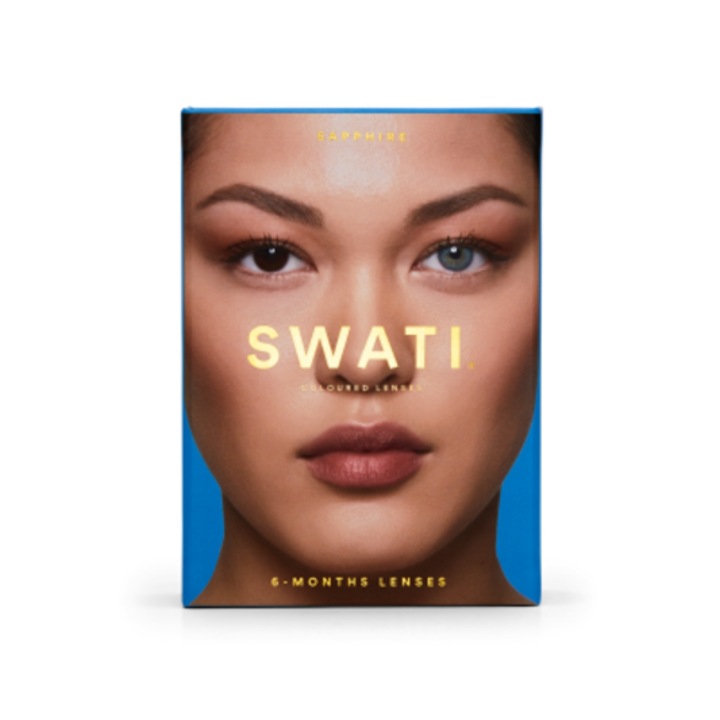 Комплект от 2 цветни контактни лещи Swati, за един месец - сапфирени