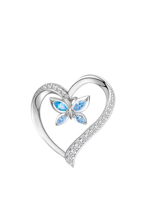 Set colier si pandantiv Blue Butterfly, Efyra, din Argint S925 placat cu Rodiu