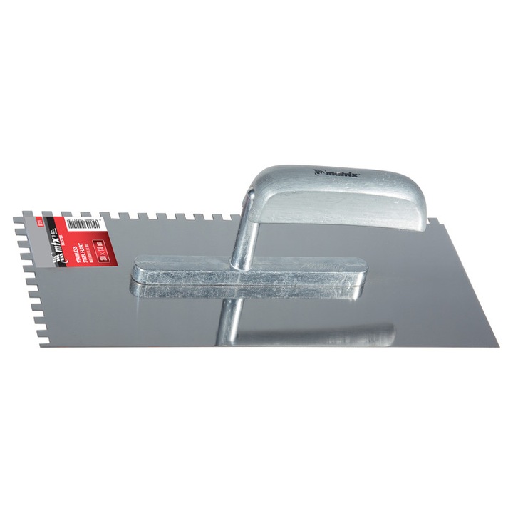 Glett simitó, acél 280 x 130 mm, tükör fényezés 6x6 mm fogak, fa nyél, MTX