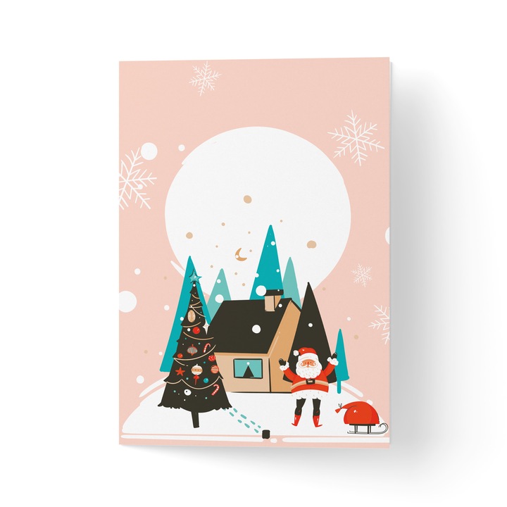 Üdvözlés kártya-val boríték, prémium texturált papír - karácsonyi táj