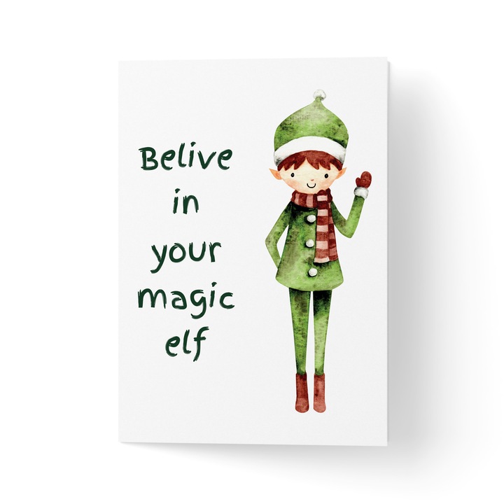 Üdvözlőlap borítékkal, prémium texturált papír - karácsonyi manó