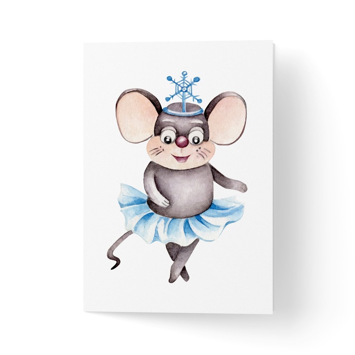 Karácsonyi üdvözlőlap borítékkal, prémium texturált papírral - balerina egérrel
