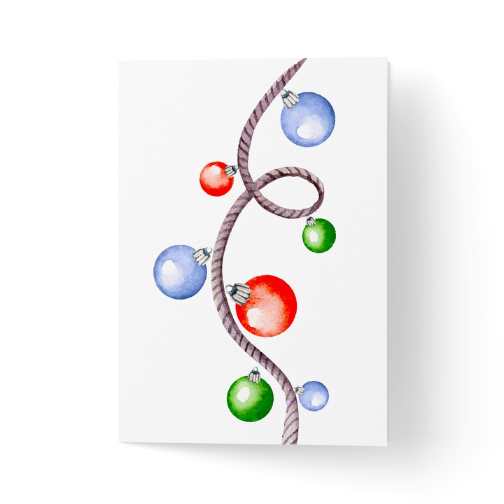 Karácsonyi üdvözlőlap borítékkal, prémium texturált papír - akvarell füzér
