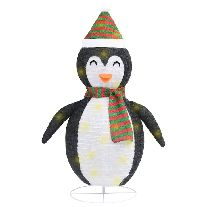 Figurina pinguin de zapada vidaXL, Potrivit atat pentru interior, cat si pentru exterior, 8 moduri de iluminare, Tesatura, 60 cm, Alb